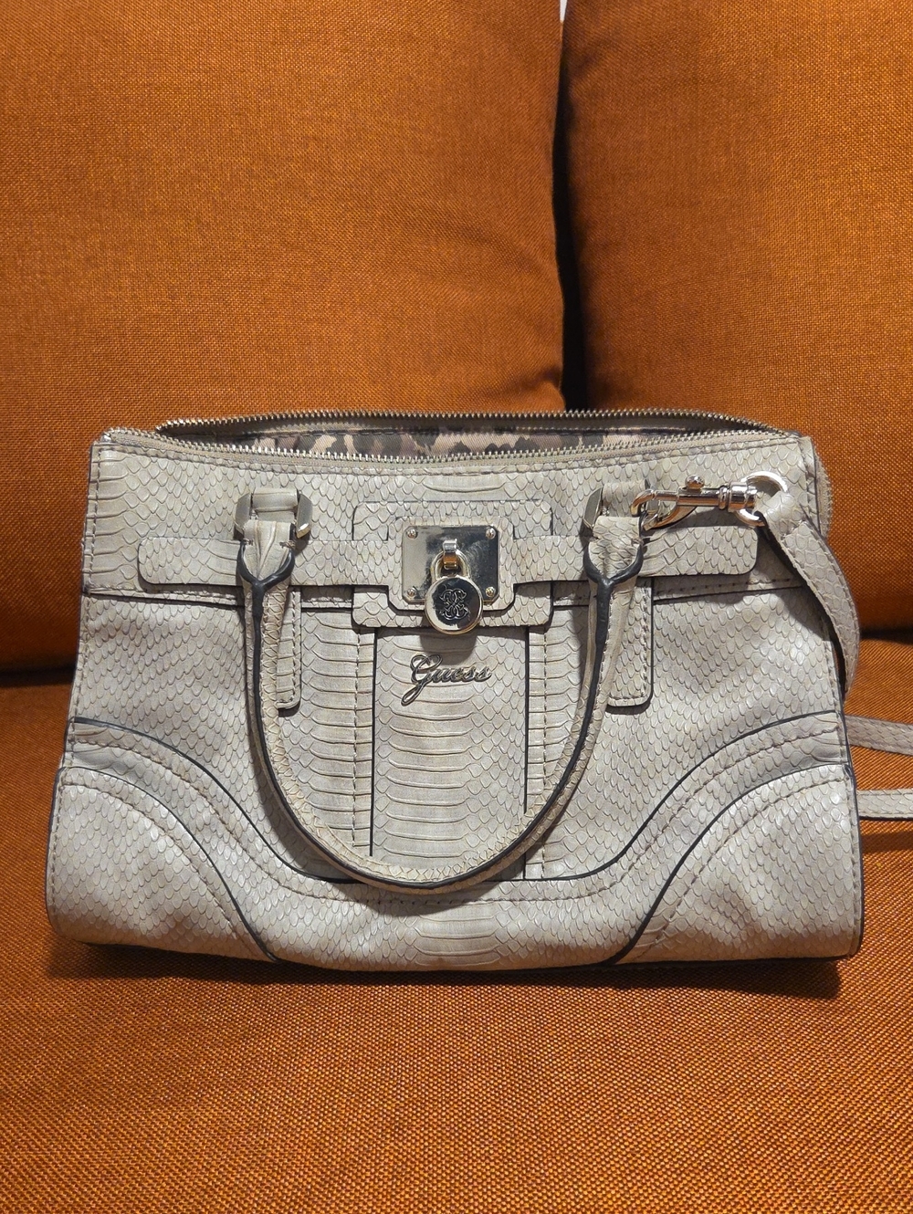 GUESS Textured Satchel with Silver Hardware
